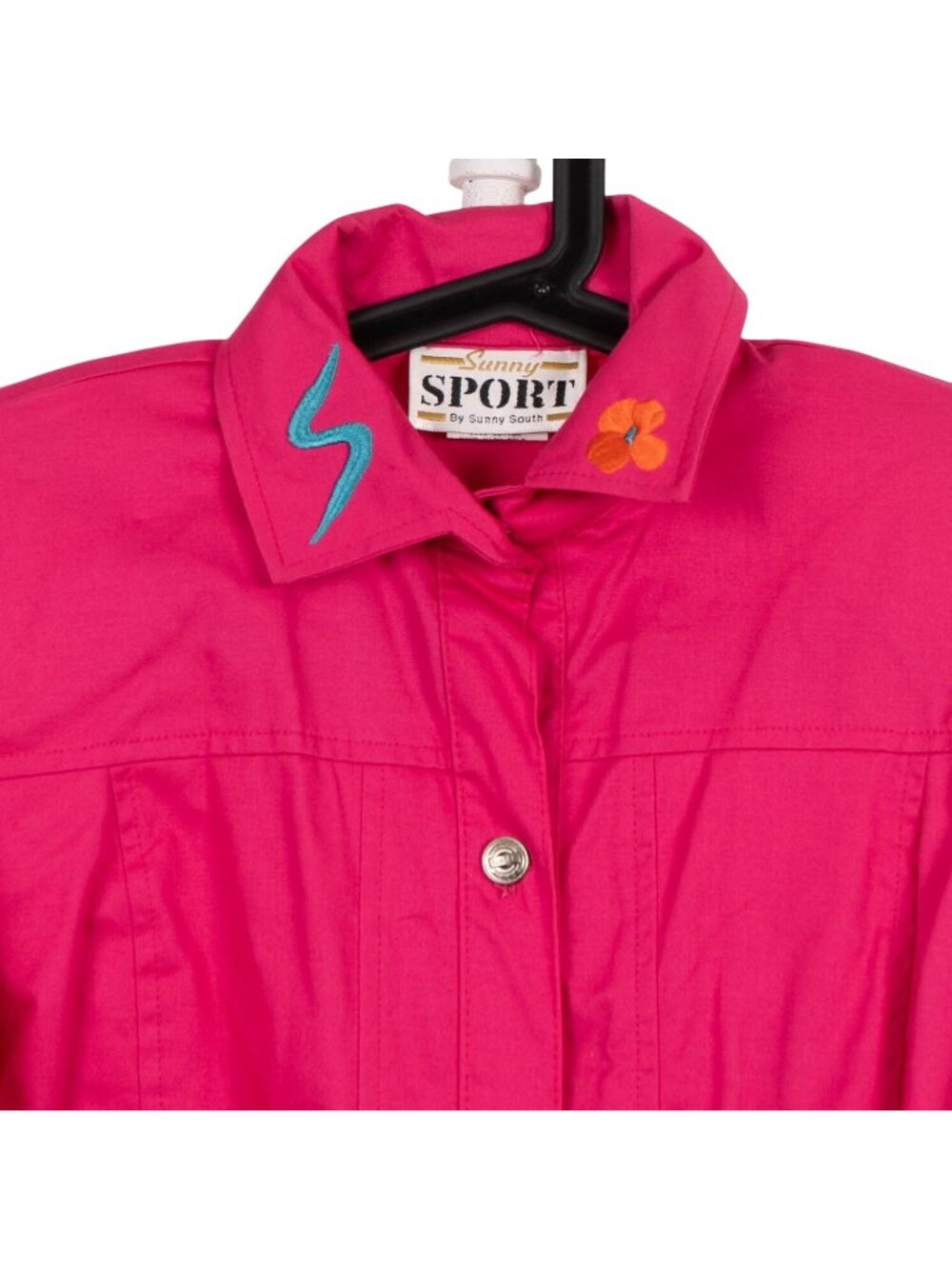 Sunny Sport VTG 80s Jacket 4 Pink Embroidered Collar Sleeves Retro Shoulder Pads - Picture 2 of 7
